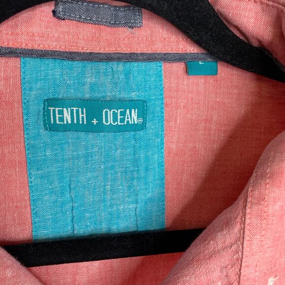 Tenth & Ocean Linen Red Button Front Short Sleeve Shirt Sz Large - Picture 6 of 6